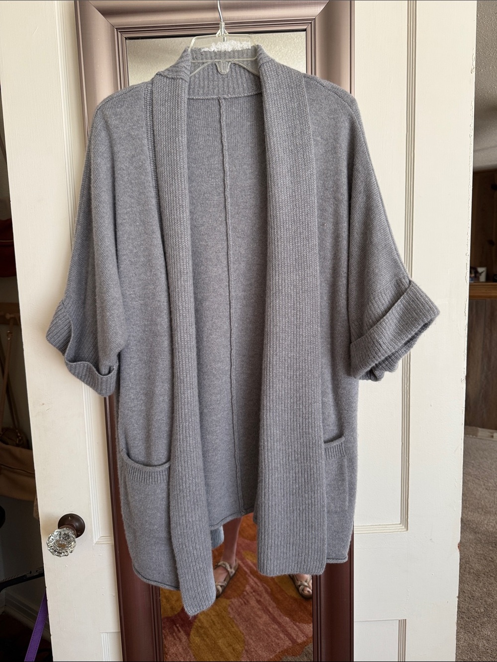 Poetry Gray Open-Front Knit Cardigan with Pockets